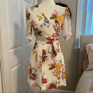NWOT White Floral Wrap Mini Dress